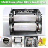 EQCOTWEA Manual Sugarcane Juicer - Stainless Steel 3-Roller Commercial Juice Extractor, 2.4in Inlet, 330lbs/h Output, Sugar Cane Press Machine, Sugarcane Juice Squeezer for Home and Business