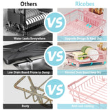 Dish Drying Rack - Space Saving Dish Rack - Dish Racks for Kitchen Counter with Drainboard,Rustproof Dish Drainer with Removable Utensil Holder, Pink