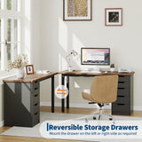 Computer Desk with 5 Drawers, 47 Inch Modern Simple Study Writing Desk with Storage, Rustic Home Office Desk