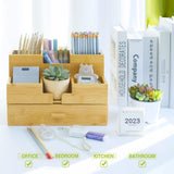 Charmlife Bamboo Desk Organizer - Countertop Drawers Organizer Tabletop Storage Organization Makeup & Pen Storage with Drawer & Pencil Holder for Office Organization