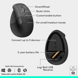 Logitech Wave Keys & Lift Vertical Mouse Ergonomic Wireless Combo, Graphite