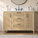 DELUXE LIVING 48 Inch Bathroom Vanity with Sink, Quartz Top, Light Oak