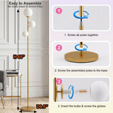 Fiqevs 3 Globe Floor Lamp Mid Century Modern, Gold Standing Lamp with Frosted Glass Shade & LED Bulbs, Tall Pole Light with Foot Switch for Living Room Bedroom Office - Antique Brass