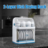Tiardocge Dish Drying Rack, 2-Layer Kitchen Dish Rack, ish Drying Drainer with Cover, Double Drain Shelf, Dish Strainer Shelf for Dish, Knifes, Cup, Cutting Board