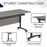 Commercial Mobile Conference Tables, Folding Modular Meeting Tables with Wheels, Rolling Training Seminar Desks for Office School Classroom Library (6, Grey, 70.8IN)