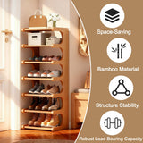 sdowens 7-Tier Vertical Shoe Rack, Bamboo Free Standing Shoe Rack Shelf, Shoe Storage Stand, Entryway Shoe Tower, Vertical Shoe Organizer for Narrow Closet, Entryway, Hallway