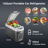 BODEGA 12 Volt Car Refrigerator, 16 Quart (15L) Small Car Fridge, Portable Freezer(-4℉~68℉), Car Cooler with 12/24V DC