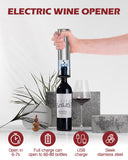 PENTASPI Electric Wine Opener Set, 4 in 1 Electric Wine Bottle Opener, Rechargeable Corkscrew Opener with Aerator, Foil Cutter, Vacuum Stopper, Ideal Present for Wine Lovers, Party, Wedding