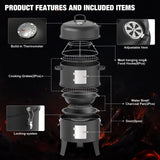 GRiliFE 16" Charcoal Smoker, 3 in 1 Heavy Duty Vertical Barbecue Grill, Outdoor Fire Pit 402 Square Inches Cooking Area, Versatile Outdoor Smoker Grill, Black