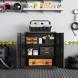 Yizosh Metal Garage Storage Cabinet with 2 Doors and 2 Adjustable Shelves - 35.5" Steel Lockable File Counter Cabinet for Home Office,Garage,Gym,School（Black） (Pack of 2)
