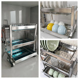 QIUHTR Stainless Steel 2-Tier Dish Drying Rack with Utensil Holder and Drainboard,Small Dish Rack for Kitchen Counter,for Plates, Bowls, and Pots(21.9 * 13")
