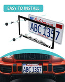 NJNYLLC Mountain License Plate Frames - Plastic Car Tag Holders with Raised Mountain Design, 2 Pack 2 Hole with Screws & Caps, Mountain Vinyl Sticker Included (White-Embossed)