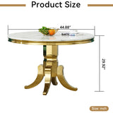 Maotifeys White Marble Dining Table for 4-6, Luxury 45" Round Faux Marble Kitchen Table for 4 Modern Circle Dining Room Tables with Classic American Style Gold Stainless Steel Base