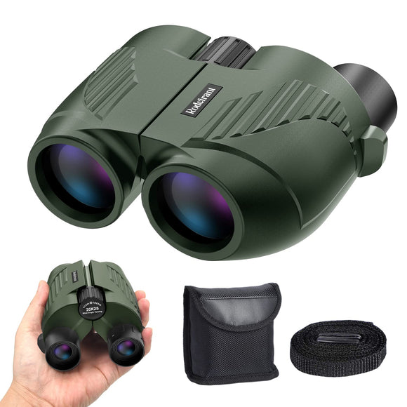 20X25 Compact Binoculars for Adults and Kids,Large Eyepiece Waterproof Binocular，Easy Focus Small Binoculars for Bird Watching,Hiking and Concert, Green Rodcirant