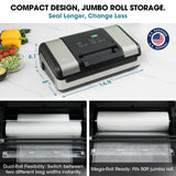 Vesta Precision 12" Vacuum Sealer Machine for Liquid & Moist Foods, Smart Heat Sealing Prevents Bag Melting, Built-in Cutter & Roll Storage Fits 2X20’ or 1X50' Rolls, Mason Jar Kit, Sous Vide, V23
