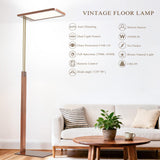 STERREN Vintage LED Floor Lamp, 10500LM Eye-Care Height Adjustable Free-Standing Lamps, 110W Full Spectrum Reading Light for Office, Meeting Room, 2700-5000K, Black Walnut Wood Finish