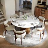 POVISON 60" Sintered Stone Glossy White Round Dining Table Set for 6 With Modern Chairs for Living Room, Kitchen (7 Pieces)