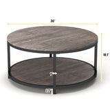 NSdirect Round Coffee Table,36" Coffee Table for Living Room,2-Tier Rustic Wood Desktop with Storage Shelf Modern Design Home Furniture(Light Walnut)