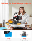 5 in 1 Heat Press Machine 12x15 Inch, 360° Swing Away Shirt Press Machine - Digital Professional Heat Transfer Tshirt Press Machine