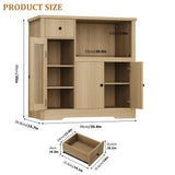 GarveeHome Kitchen Microwave Cabinet with Storage and Drawers, Modern Small Buffet Cabinet with Glass Doors and Adjustable Shelf, Wooden Sideboard with Wide Top for Dining Room, Living Room, Natural