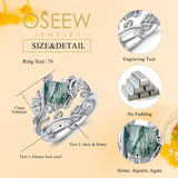 Oseew 2pcs Natural Moss Agate Ring set For womens 10k 14k 18k gold/Sterling Silver (White gold)