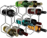 Buruis Countertop Wine Rack, 14-Bottle Modern Freestanding Metal Holder for Red and White Wine, Tabletop, Kitchen, Bar, and Cabinet Storage (Chrome)