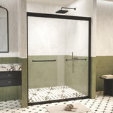 Shower Doors Glass Sliding,Semi-Frameless,1/4" Inch Sgcc Tempered Glass,Stainless Steel Pull Handle,Tempered Glass,Easy to Clean,Matte Black (Matte Black, 60" W x 72" H)