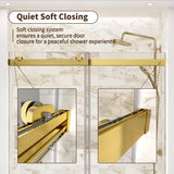 Frameless Shower Door,56-60" W x 74" H Double Sliding Glass Shower Door with 5/16" (8mm) SGCC Thick Tempered Clear Glass Shower Door,Soft Close System&Explosion-Proof Film Nano Coating,Brushed Gold