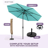 Midtown Umbrellas - The Lean 10 Ft Patio Umbrella with Fade-Resistant Sunbrella Fabric, Auto-Tilt Aluminum Frame and 8 Reinforced Ribs for Deck, Pool & Garden - Canvas Glacier Canopy, Black Pole