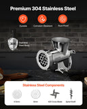 VEVOR Manual Meat Grinder, 304 Stainless Steel Hand Crank Meat Mincer with Steel Table Clamp, Sausage Stuffer with 2 Cutting Plates & Sausage Tube, Food Grinder for Beef Chili Pork Kitchen Tabletop