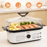 Hxankit 450C/842F Electric Food Steamer,Superheated Steam Cooker, 40% Less Fat, Premium Borosilicate Glass Lid, 10 One-Touch Presets, No Descaling 2+ Years, Real-Time Temp Display, 8 Qt 1800W White