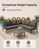 YURDAFY L-Shaped Outdoor Sectional Sofa Set with Coffee Table, Aluminum Patio Furniture Set with Thick Cushions, Modern Outdoor Conversation Set for Backyard, Deck, Porch & Balcony, Gray