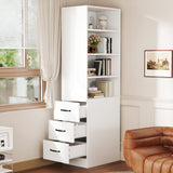 Slim Bookcase with Side Ders, Adjuble Shelves, Left/Right Interchanable, Perfect for Smals, Tall Cabinet for Living Room, 60 x 38 x 180 cm