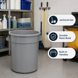 Getzi 6 Pack 20 Gallon Gray Round Commercial Trash Can, Heavy-Duty Plastic Waste Bin