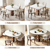 Extendable Dining Table for 6, Modern Dining Table with Leaf, Round White