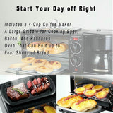 3 in 1 Versatile Breakfast Station, Breakfast Maker with Frying Pan and Coffee Machine, Portable Oven Breakfast Maker for Apartments Kitchenettes