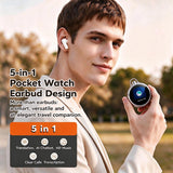 NE71 AI Translation Earbuds, Retro Pocket Watch Bluetooth Headphones with LCD Touch Screen Case, Support 164 Languages, 60h Playtime, Noise Cancellation, Wireless Earbuds Suitable for Women and Men