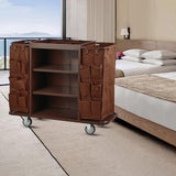 This Janitorial Cart 3-Shelf Commercial Cleaning Cart Housekeeping Cart with Wheels for Hotel Stores Schools and Business Brown