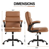 BOWTHY Mid Back Office Desk Chair,Leather Conference Room Chairs,Ergonomic Home Computer Chair,Modern Executive Chair with Padded Flip-up Armrest and Swivel Wheels (Brown)
