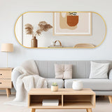 ZHUNFA Arched Full Length Floor Mirror, Oval Full Floor Mirror, Large Wall Mounted Arched-Top Body for Living Room, Bedroom, Bathroom, Entryway, Dressing Room (Gold, 64 * 21)