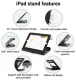 Pinikox Retail Kiosk Tablet Stand Compatible with 10.2 inch iPad 9th 8th 7th Gen, Business Desktop POS Tablet Stand, Anti-Theft Lock, 360° Swivel Base, Metal, Black