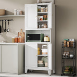 YAUWOH 69" Tall Metal Pantry Cabinet with Microwave Shelf,Microwave Storage Cabinet with 4 Doors & 3 Adjustable Shelves,Metal Cabinet with Storage for Kitchen Dining Room Living Room(1PC,White)