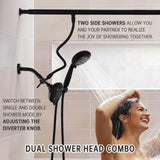 V-Frankness Dual Shower Head for Couples, High Pressure and Adjustable Multimodal Tandem Shower Head System for Two People Rod, Modern Bathroom Upgrade, Birthday Gift for Women and Men (Matte Black)