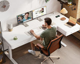 OffiGo 63 Inch L Shaped Standing Desk with 4 Wooden Drawers, White