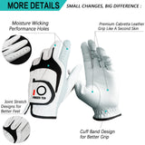 FINGER TEN Golf Gloves Men Right Left Handed Golfer 6 Pack (White-6 Pack, M/Large, Left)