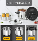 KOCH SYSTEME CS Stainless Steel Pressure Cooker 6.3 QT, Olla de Presion, Easy One-Press Lock, 3 PSI Settings Stovetop Pressure Cookers, Save 70% Time, Induction Compatible, Glass Lid & Steamer Rack