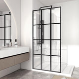 36" W x 73" H Shower Door, Shower Glass Panel for Open Walk-in Bathroom, Clear Tempered Glass Shower Screen,Matte Black Finish, No Need for Glue, 12 Grids