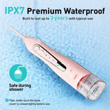 COSLUS Water Dental Flosser Teeth Pick C20: Portable Cordless Oral Irrigator 300ML Rechargeable Travel Irrigation Cleaner IPX7 Waterproof Electric Flossing Machine for Teeth Cleaning, Pink