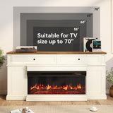 63 inch Fireplace TV Stand for TVs up to 70" with 3-Sided Electric Fireplace with Mantel, Modern Media Entertainment Center, Farmhouse TV Console for Living Room with Drawers, Antique White