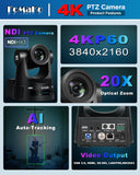FoMaKo 4K 60fps NDI PTZ Camera, Supports NDI HX3 4K 60fps Output